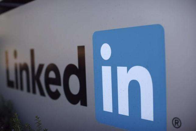 The logo for LinkedIn Corporation, a social networking website for people in professional occupations, is pictured in Mountain View