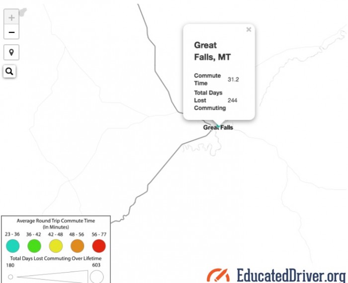 Educated Driver:美国人终其一生花了多长时间在通勤上