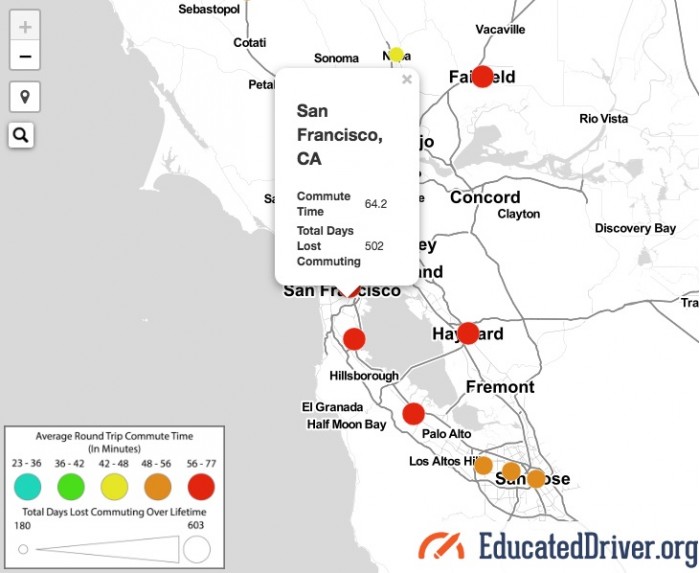 Educated Driver:美国人终其一生花了多长时间在通勤上