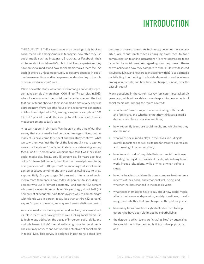 Common Sense:2018年美国社交媒体青少年用户研究报告