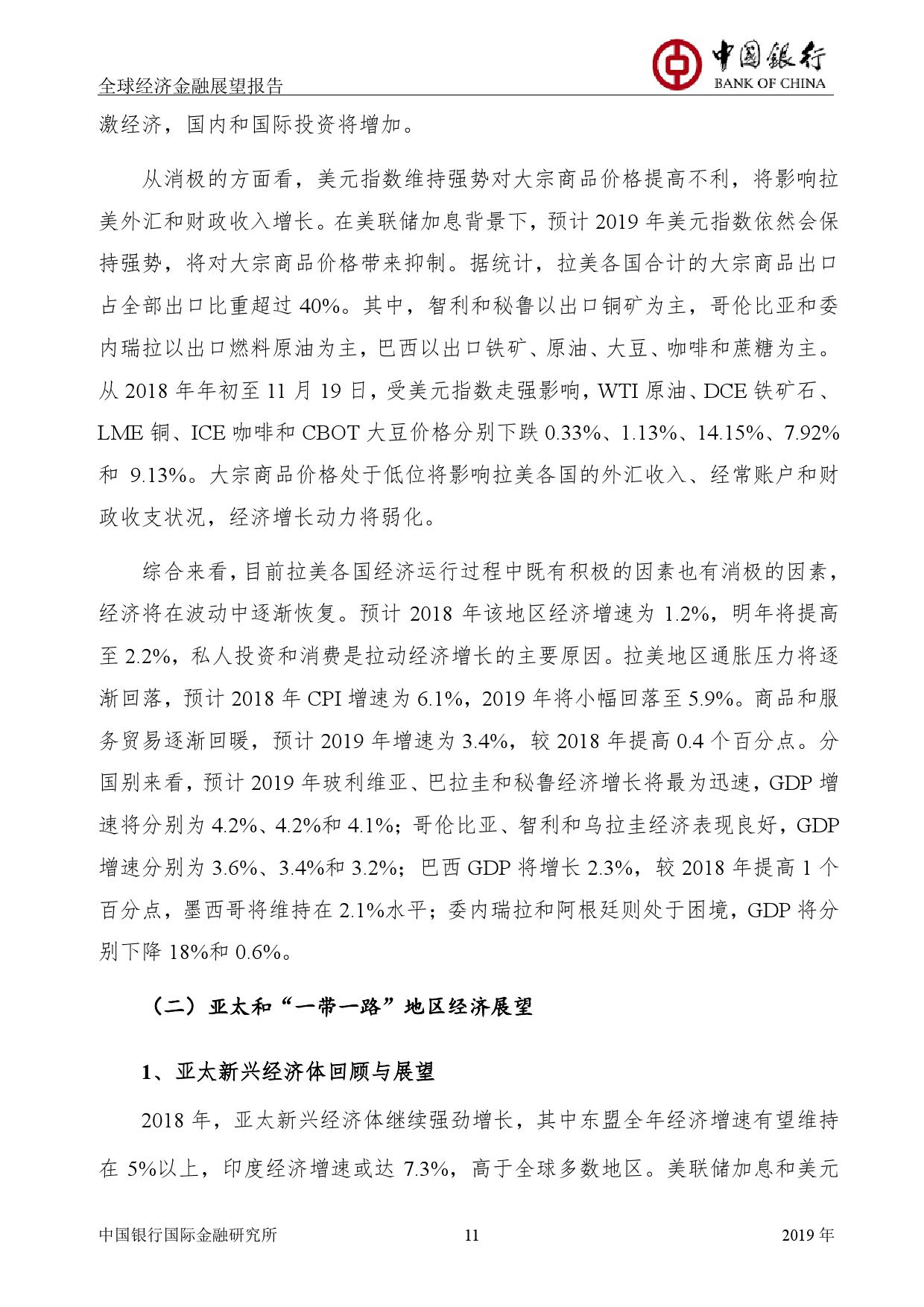 中国银行:2019年全球经济金融展望报告