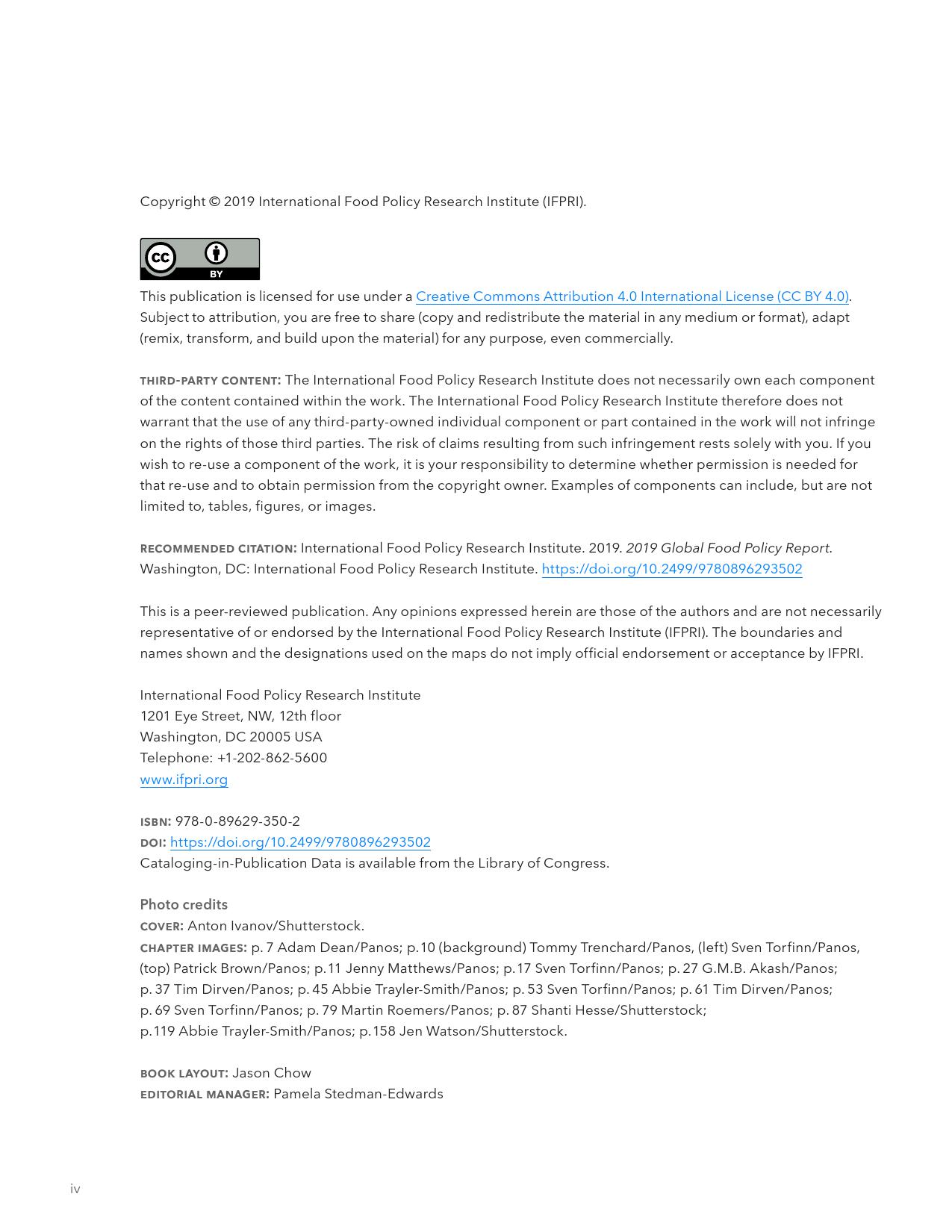 国际食物政策研究所:2019全球粮食政策报告(166页)