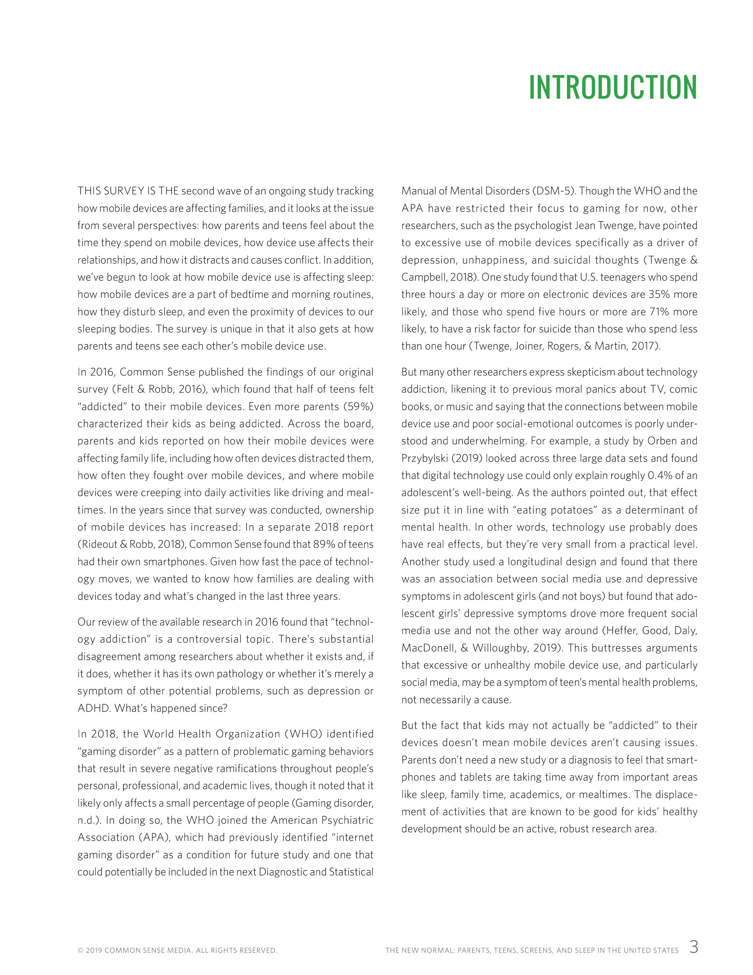 屏幕和睡眠:一份关于父母和青少年使用移动设备的报告