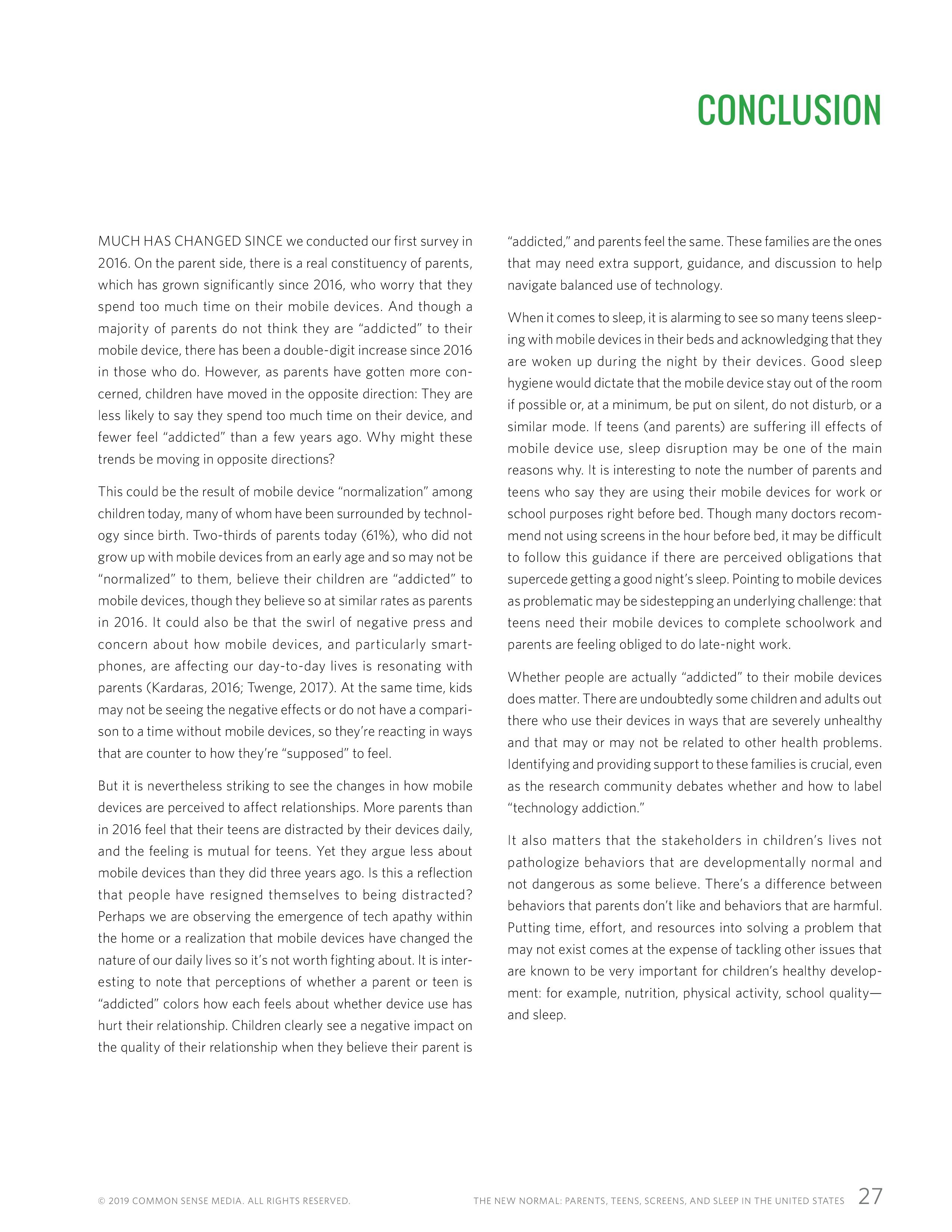 屏幕和睡眠:一份关于父母和青少年使用移动设备的报告