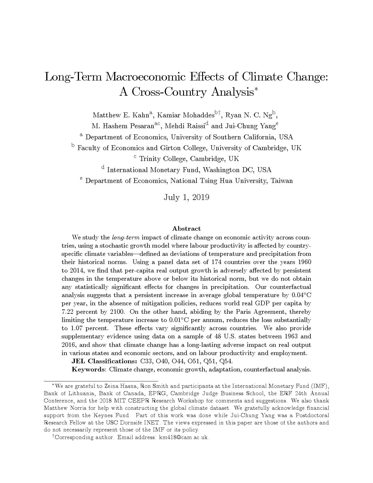 气候变化对宏观经济的长期影响：跨国分析