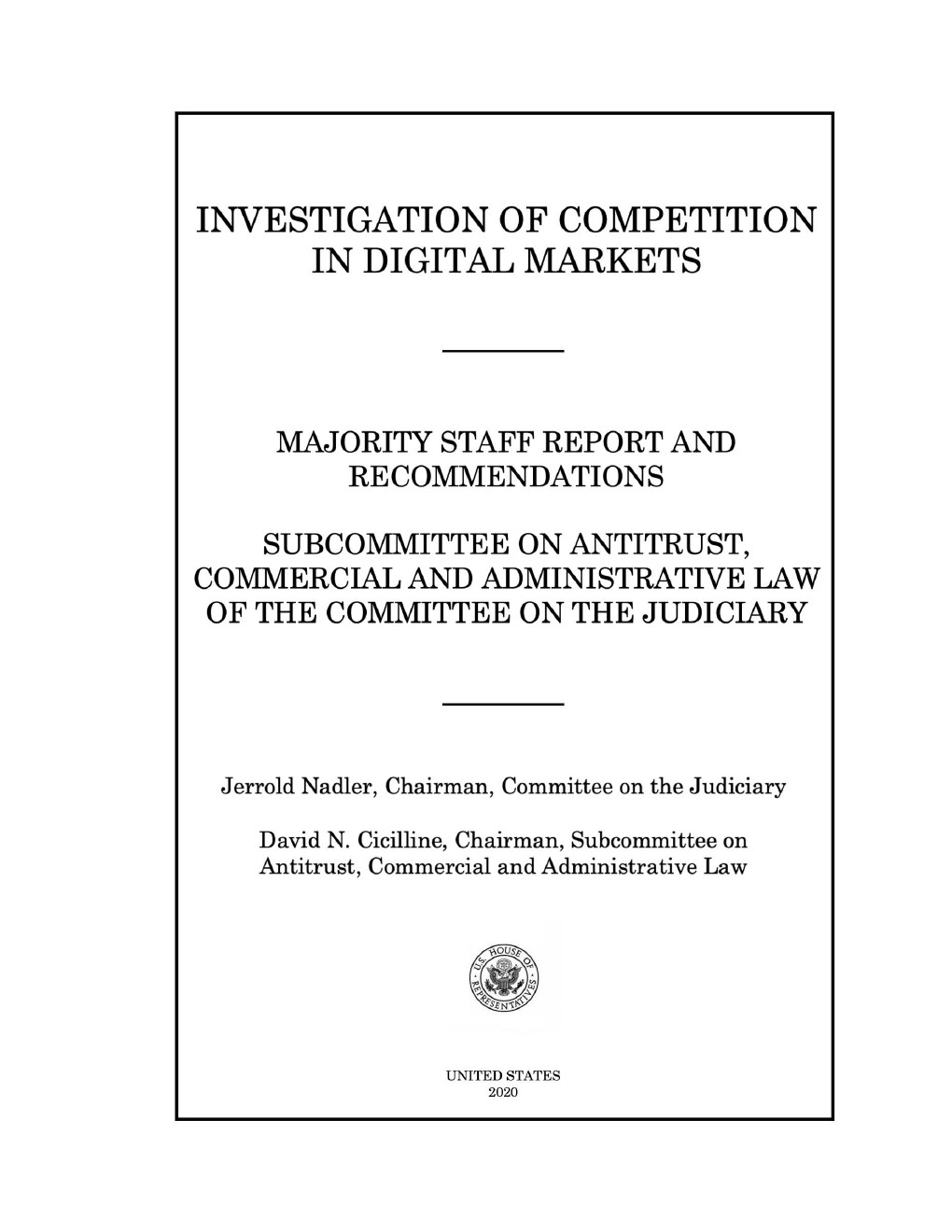 美国司法委员会：2020年美国网络市场竞争调查报告