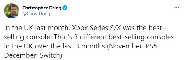GamesIndustry：2021年1月英国硬件销量榜 Xbox Series X/S击败PS 5