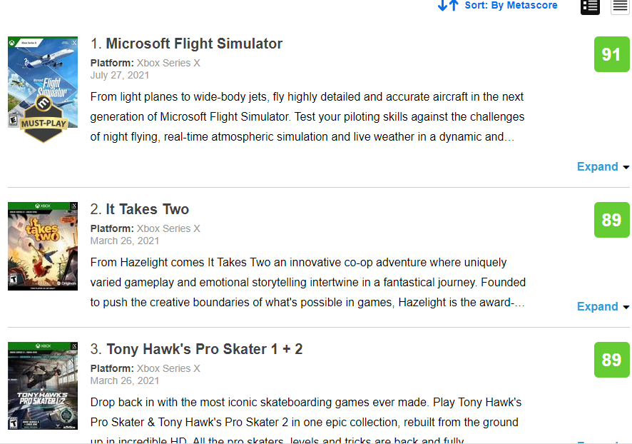 Metacritic：2021年评分最高的Xbox游戏《微软飞行模拟》