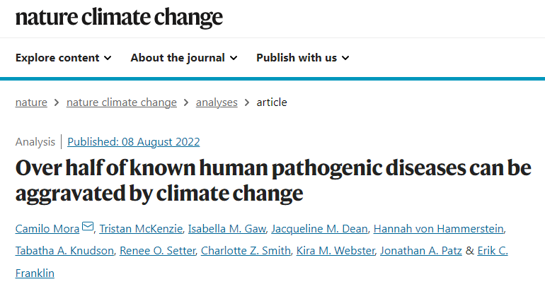 Nature子刊：气候变化使58%的人类传染病加剧