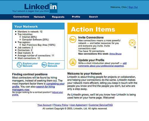 2003年LinkedIn的页面截图